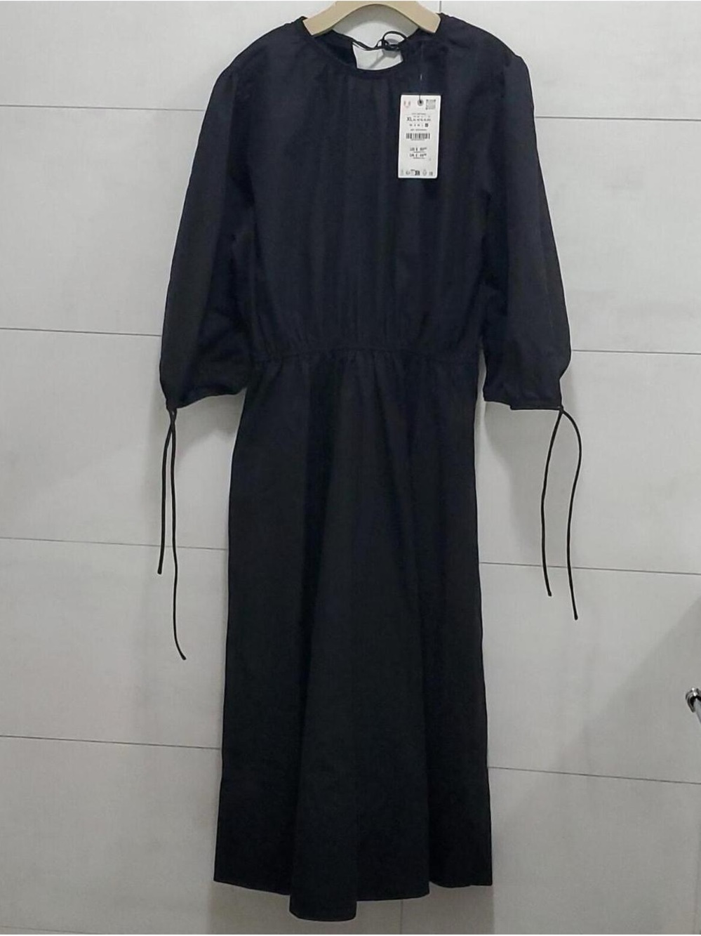 Zara Black Long Sleeve Midi Dress with Tie Cuffs